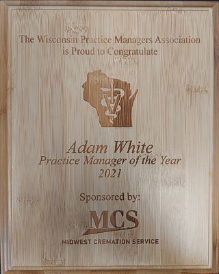 2021 Practice Manager of the Year plaque
